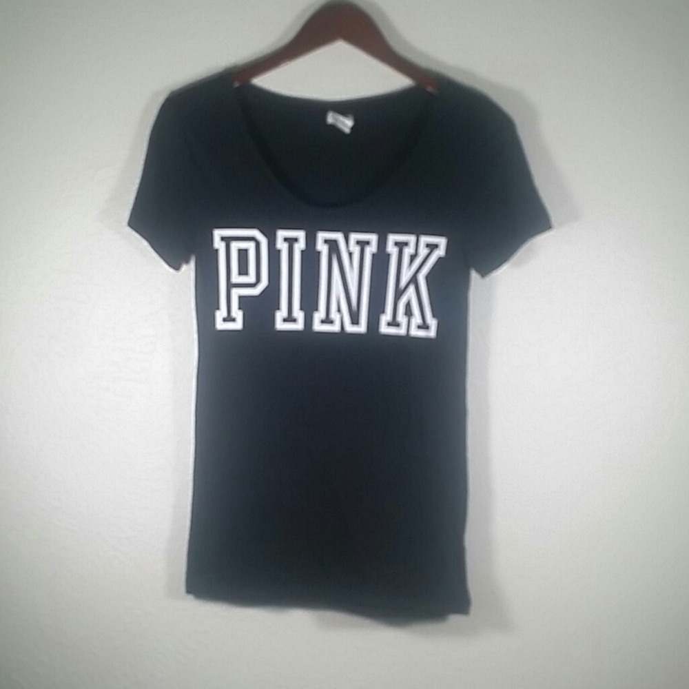 Pink Womens Black T-shirt with White letters